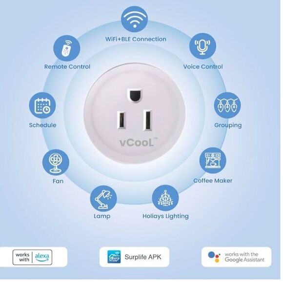 WiFi Smart Outlet - Alexa, Google Home Assistant Compatibility w/ Remote Control - Picture 2 of 3